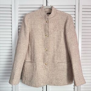 J. McLaughlin Blyx Wool Blend Boucle Tweed Jacket Blazer Tan Stand Collar Small